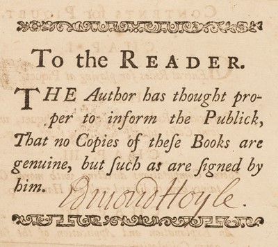 Lot 423 - Hoyle (Edmond). A Short Treatise on the Game of Piquet, London: F. Cogan, 1744