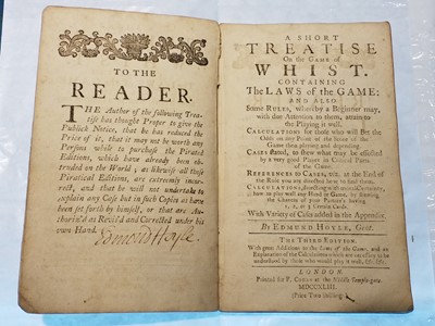 Lot 422 - Hoyle (Edmond). A Short Treatise on the Game of Whist..., 3rd edition, London: F. Cogan, 1743