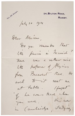 Lot 264 - Brooke (Rupert Chawner, 1887-1915), English poet. Autograph Letter Signed, ‘Rupert Brooke’