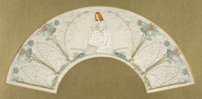 Lot 494 - Glasgow School. An unused embroidered fan leaf, circa 1910