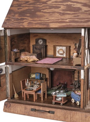 Lot 368 - Dolls' House. A bespoke half-timbered Tudor-style dolls' house, 1930s, & accessories