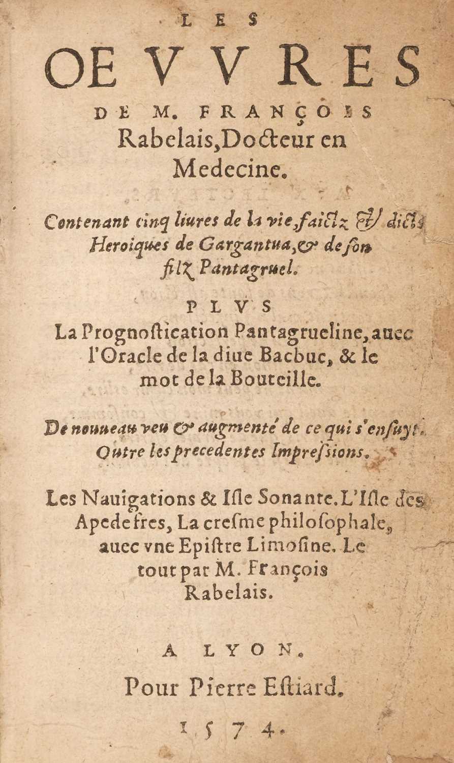 Lot 221 - Rabelais (François). Les Oeuvres [&] Le cinquiesme livre, 1574-73