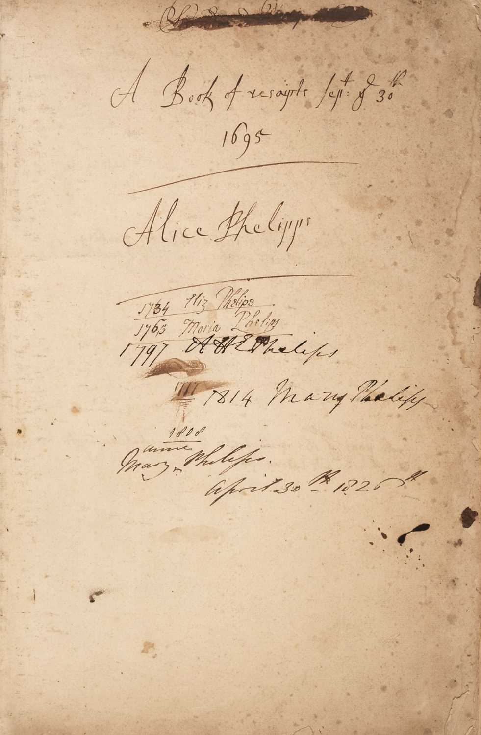 Lot 265 - Cookery Manuscript. A Book of receipts Sept: ye 30th 1695, compiled by Alice Phelipps, 1695-1840