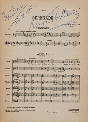 Lot 263 - Britten (Benjamin, 1913-1976) & Pears (Peter, 1910-1986). Benjamin Britten, Serenade for Tenor Solo