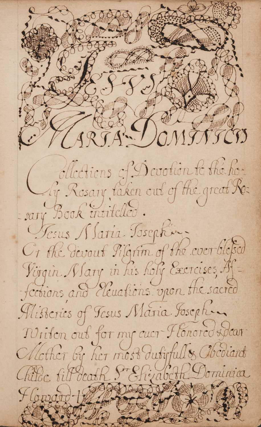 232 - Howard (Elizabeth Dominica). Manuscript volume of Roman Catholic prayers and devotions, 1698