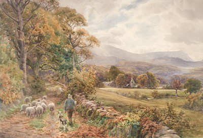 Lot 172 - Adams (Charles James, 1859-1951). Mountainous landscape with farmer and sheep, watercolour on paper