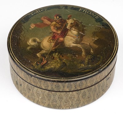 Lot 574 - Tolley Frome. A papier mâché circular table box and cover, 19th century