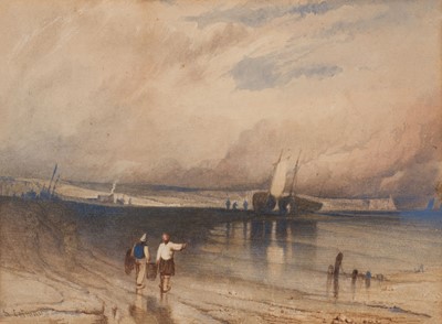 Lot 133 - Cotman (John Sell, 1782-1842). Fishing boats and figures on the coast, watercolour