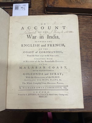 Lot 11 - Cambridge (Richard Owen). An Account of the War in India, 1761