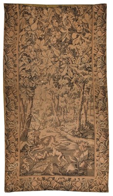 Lot 481 - Tapestry. A 19th century tapestry curtain with hunting scene, & a tapestry panel