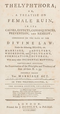 Lot 368 - Madan (Martin). Thelyphthora; or, A Treatise on Female Ruin..., 2nd edition, 1781