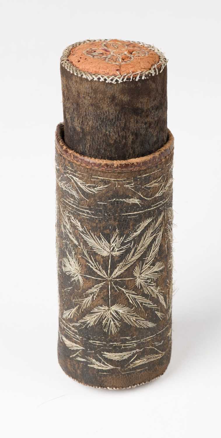 Lot 437 - Embroidered Case. An embroidered case, possibly for letters, probably Native American, early 19th c.