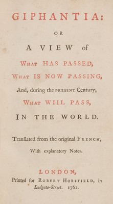 Lot 363 - (Tiphaigne de la Roche, Charles Francois). Giphantia, 1761