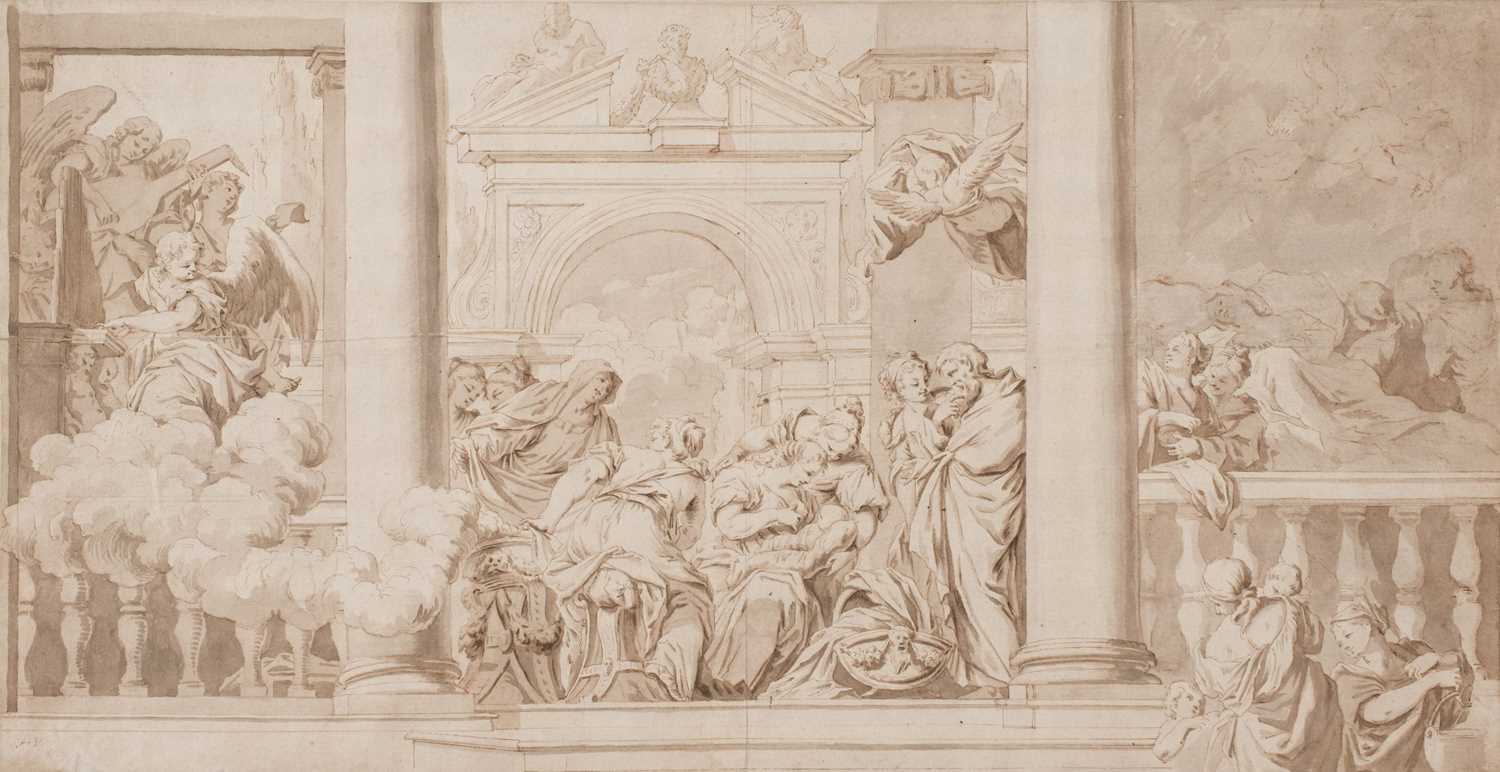 Lot 31 - Lefèvre (Valentin, 1637-1677). Birth of the Virgin, pen and brown wash