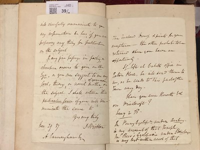 Lot 39 - Britton (John, 1771-1857). Two autograph letters signed to Allan Cunningham, 1837 & 1842