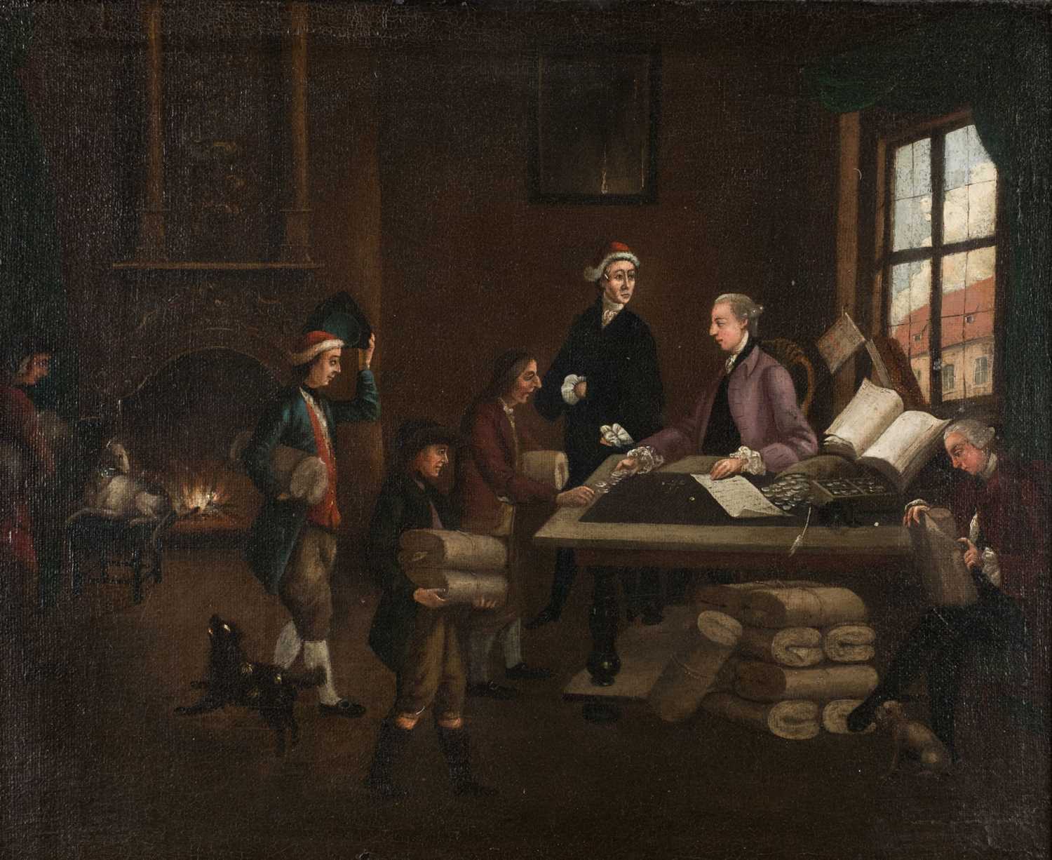 Lot 46 - Flemish School. Linen Merchant and Home Workers, early 18th century