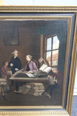 Lot 46 - Flemish School. Linen Merchant and Home Workers, early 18th century