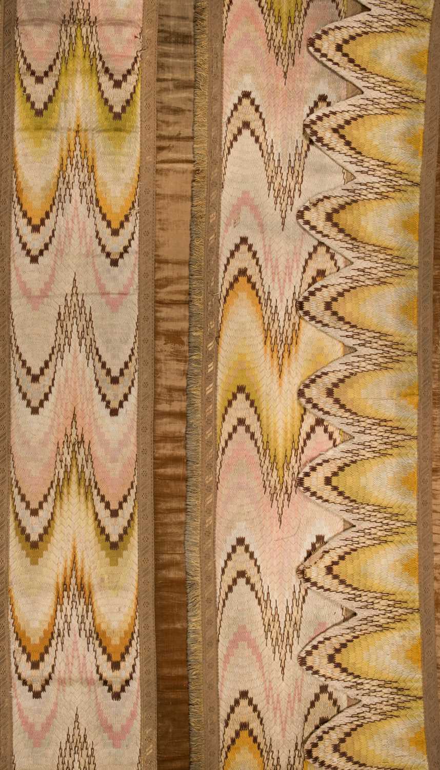 Lot 433 - Curtains. A pair of needlework door curtains and matching pelmet, 19th century