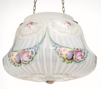 Lot 558 - Lamp shade. An Edwardian milk glass hanging lamp shade