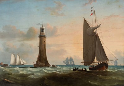 Lot 74 - Lynn (John, active 1826-1869). Shipping off the Eddystone Lighthouse, 1832, oil on canvas
