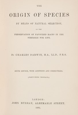 Lot 76 - Darwin (Charles). The Origin of Species, 6th edition, 1892