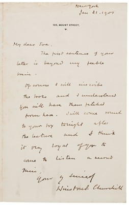 Lot 269 - Churchill (Winston Leonard Spencer). Autograph Letter Signed, New York, 31 January 1901