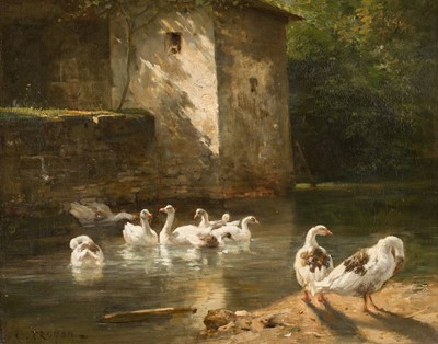 Lot 86 - Troyon (Constant, 1810-1865). La Mare au pied de la ferme, oil on canvas