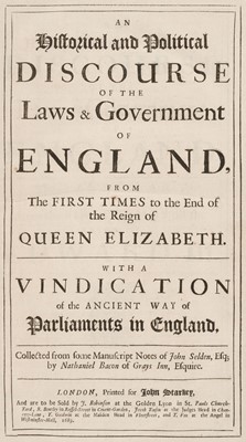 Lot 355 - Selden (John). An Historical and Political Discourse of the Laws & Government of England, 1698