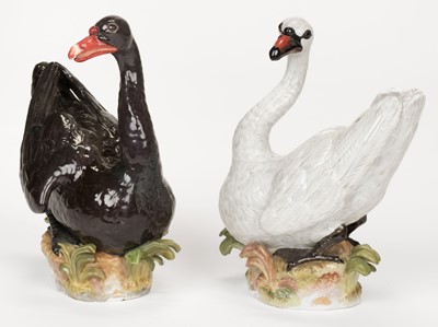 Lot 533 - Meissen. A pair of Meissen porcelain swans, after J.J. Kandler, late 19th century