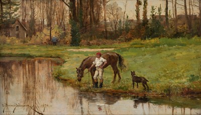 Lot 98 - Berne-Bellecour (Étienne Prosper, 1838-1910). Soldat français abreuvant un cheval