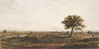 Lot 148 - Circle of Thomas Baker of Leamington (1809-1869). Trees in a Landscape with a Smoking City..., 1849