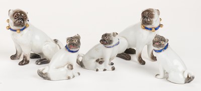 Lot 581 - Meissen. A collection of Meissen porcelain pug dogs, late 19th century