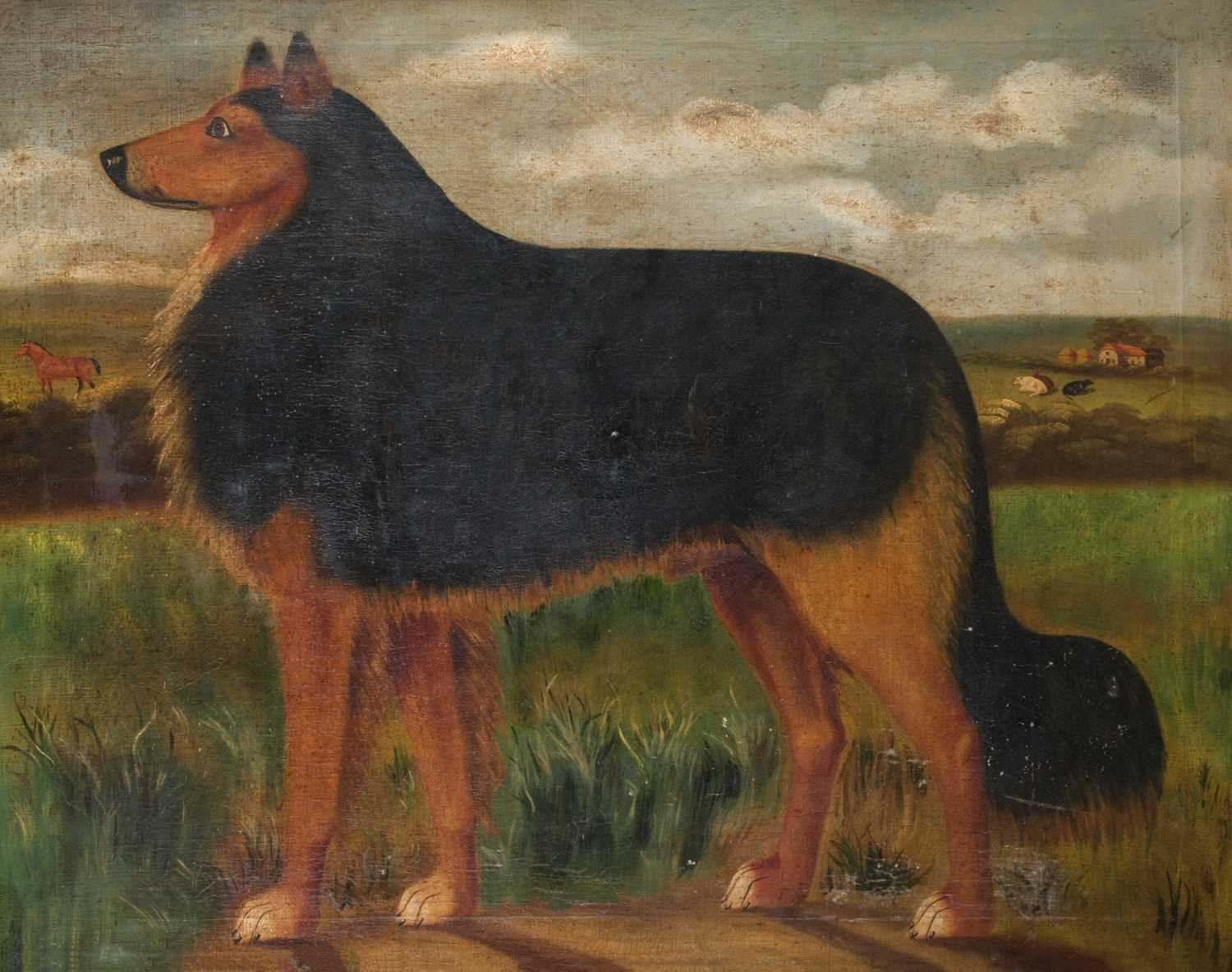 Lot 117 - Naive School. Border Collie in a Landscape, circa 1850, oil on canvas