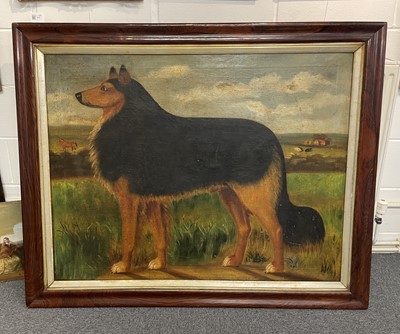 Lot 117 - Naive School. Border Collie in a Landscape, circa 1850, oil on canvas