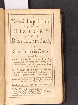 Lot 359 - Renneville (Constantin de). The French Inquisition: or, The History of the Bastille in Paris, 1715