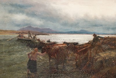 Lot 103 - Scottish School. Cattle Crossing the Solway Firth, circa 1880-1900, oil on canvas
