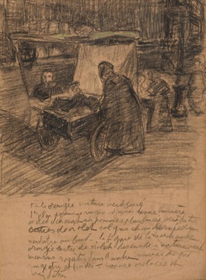 Lot 302 - Attributed to Théophile Alexandre Steinlen (1859-1923) Street stalls, Paris, black chalk