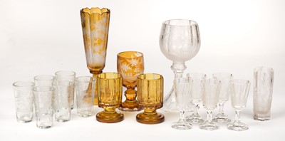 Lot 528 - Bohemian glass. A set of five late 19th century Bohemian drinking glasses