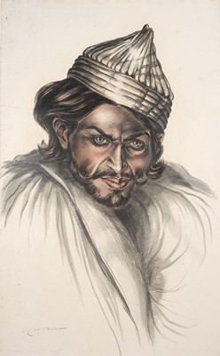 Lot 327 - Collett-Mason (William Wallace Collett, 1895-1957). Man in a ponted turban, black chalk