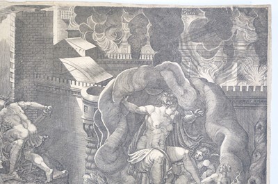 Lot 3 - Ghisi (Giorgio Mantovano, circa 1512/20 - 1582). The Fall of Troy and the Escape of Aeneas...