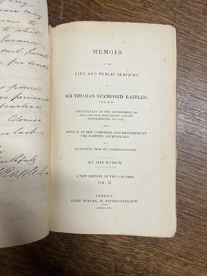Lot 25 - Raffles (Sophia). Memoir of the Life and Public Services of Sir Thomas Stamford Raffles, 1835