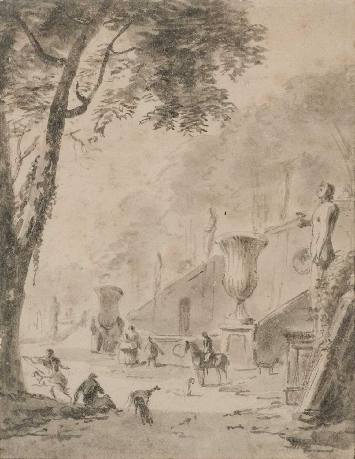 Lot 32 - Verschuring (Hendrick, 1627-1690). Landscape with figures..., pen, ink and wash on laid paper