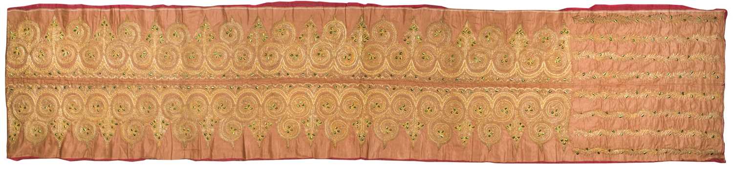 Lot 441 - Embroidery. A goldwork and beetle-wing panel, India, 19th century