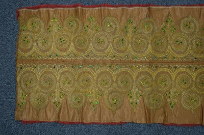 Lot 441 - Embroidery. A goldwork and beetle-wing panel, India, 19th century