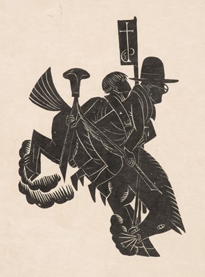 Lot 238 - Jones (David, 1895-1974). David Jones and Pepler on Pegasus, wood engraving