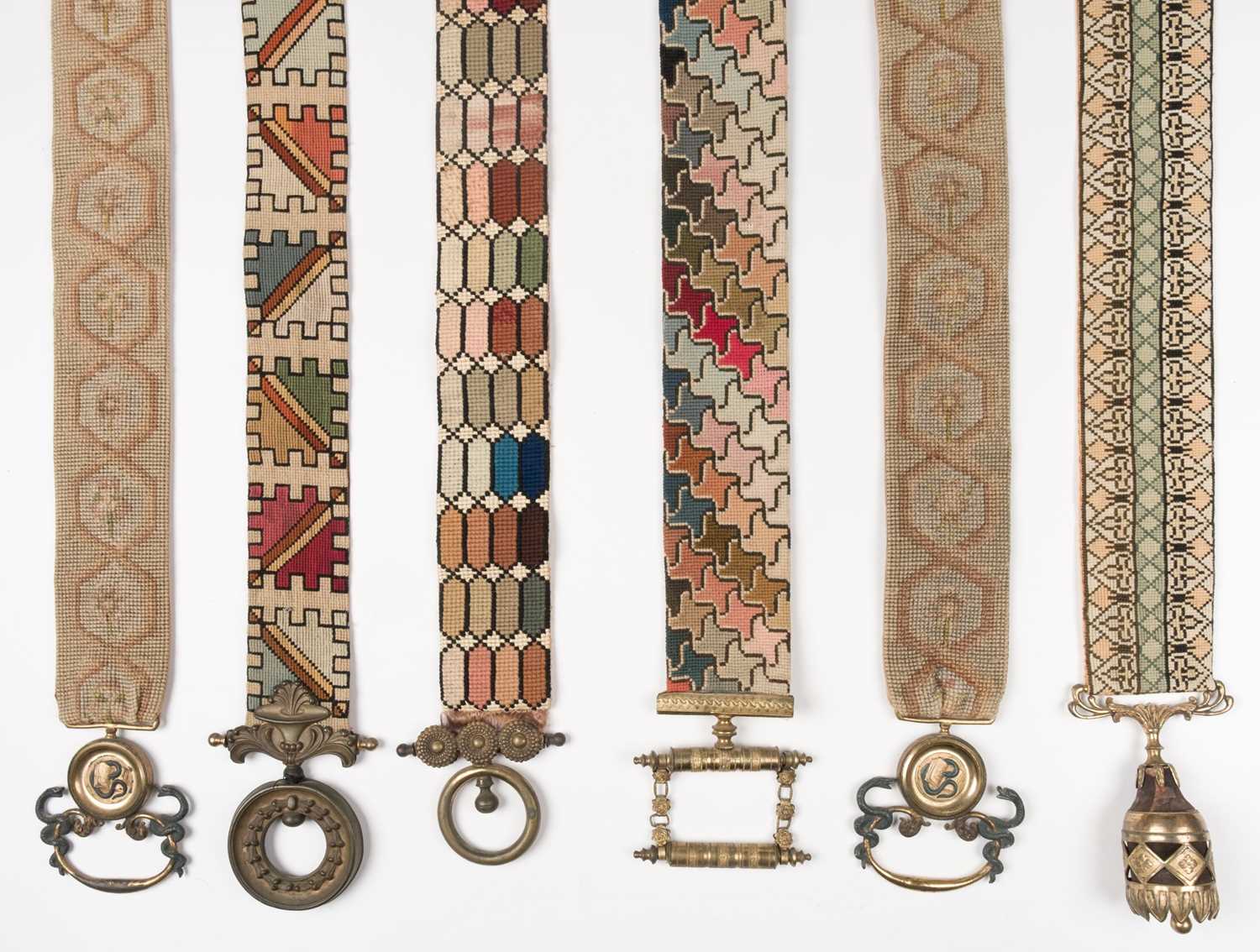 Lot 415 - Bell Pulls. Six Victorian needlework bell pulls