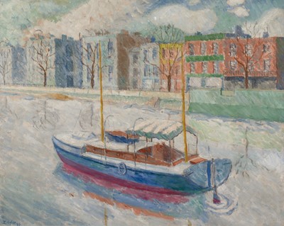 Lot 345 - Ziegler (Archibald, 1903-1971) Embankment at Chelsea (High Tide), oil on board