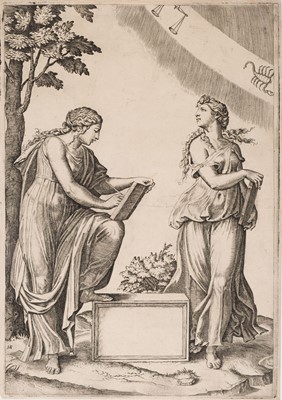 Lot 1 - Marcantonio Raimondi, Two Women with the Zodiac, after Raphael, circa 1517-20, engraving