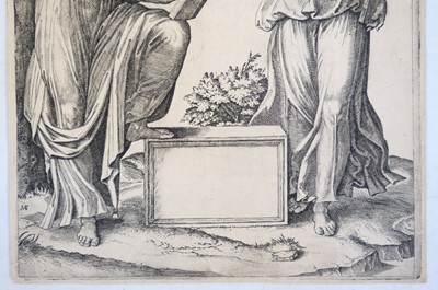 Lot 1 - Marcantonio Raimondi, Two Women with the Zodiac, after Raphael, circa 1517-20, engraving
