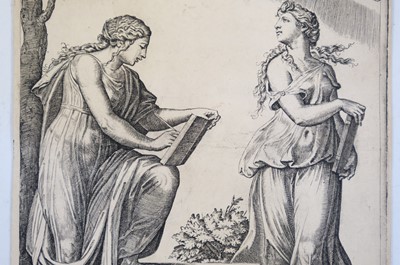 Lot 1 - Marcantonio Raimondi, Two Women with the Zodiac, after Raphael, circa 1517-20, engraving
